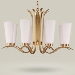 8 Light Retro Rustic Luxury Brass Pendant Lamp Chandelier with Glass Shade