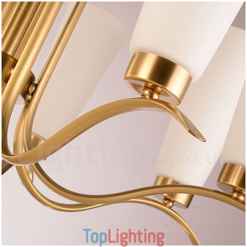 8 Light Retro Rustic Luxury Brass Pendant Lamp Chandelier with Glass Shade