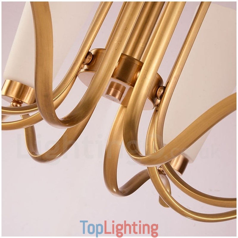 8 Light Retro Rustic Luxury Brass Pendant Lamp Chandelier with Glass Shade