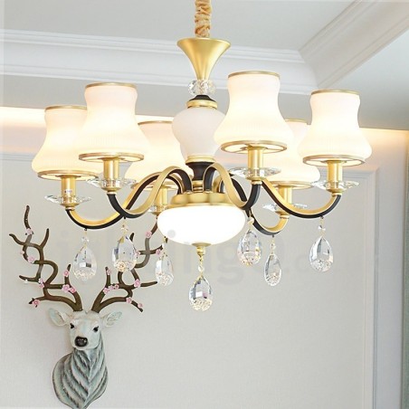 6 Light Retro Rustic Luxury Crystal Pendant Lamp Chandelier with Glass Shade 6 Light Retro Rustic Luxury Crystal Pendant Lamp Chandelier with Glass Shade