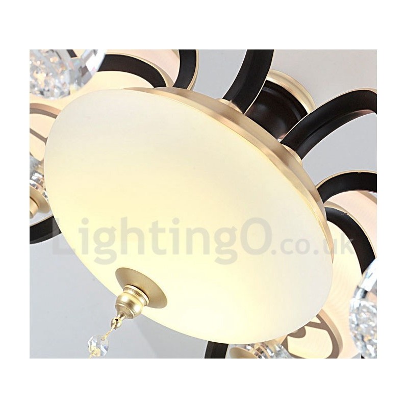 6 Light Retro Rustic Luxury Crystal Pendant Lamp Chandelier with Glass Shade
