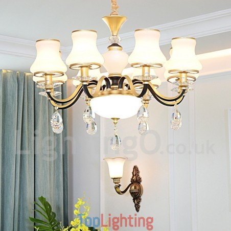 8 Light Retro Rustic Luxury Crystal Pendant Lamp Chandelier with Glass Shade 8 Light Retro Rustic Luxury Crystal Pendant Lamp Chandelier with Glass Shade