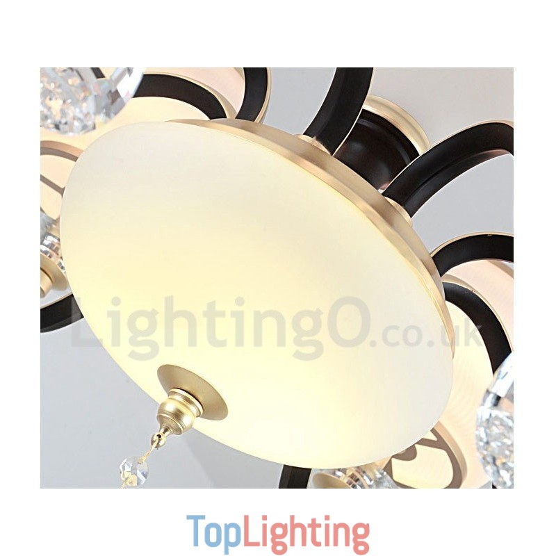 8 Light Retro Rustic Luxury Crystal Pendant Lamp Chandelier with Glass Shade
