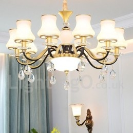 Retro Rustic Luxury Crystal Pendant Lamp Chandelier with Glass Shade