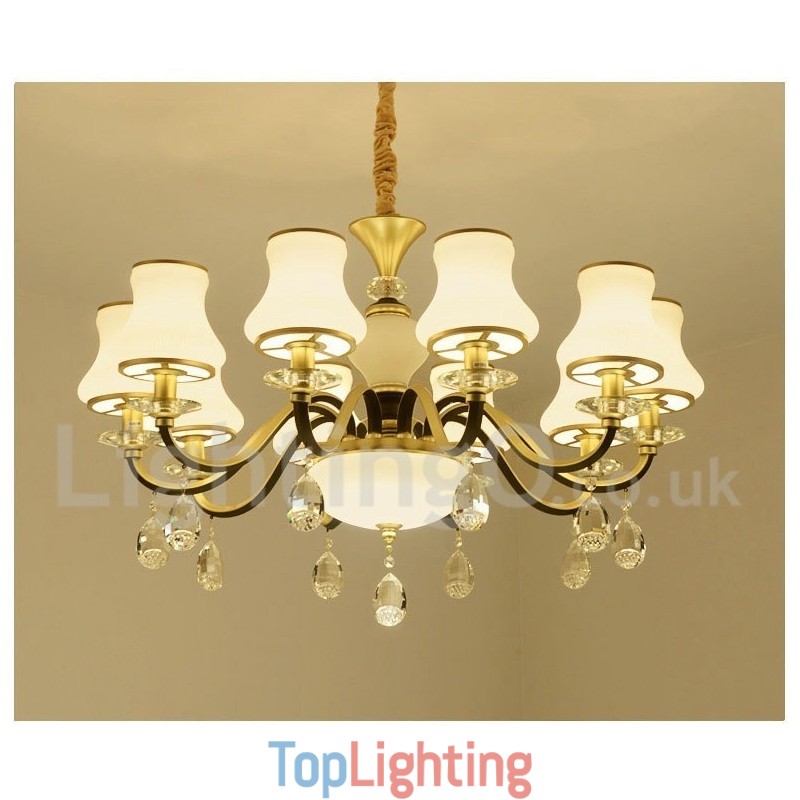 Retro Rustic Luxury Crystal Pendant Lamp Chandelier with Glass Shade