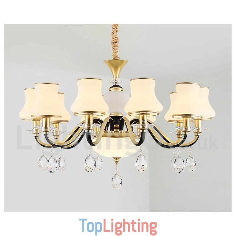 Retro Rustic Luxury Crystal Pendant Lamp Chandelier with Glass Shade
