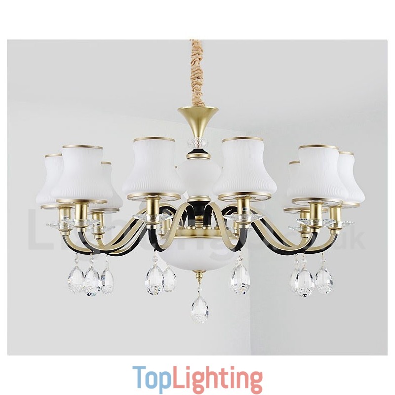 Retro Rustic Luxury Crystal Pendant Lamp Chandelier with Glass Shade