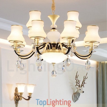 12 Light Retro Rustic Luxury Crystal Pendant Lamp Chandelier with Glass Shade 12 Light Retro Rustic Luxury Crystal Pendant Lamp Chandelier with Glass Shade