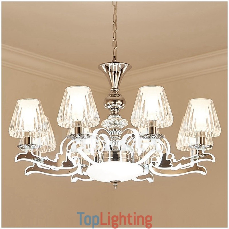 Retro Rustic Luxury Crystal Pendant Lamp Chandelier with Glass Shade