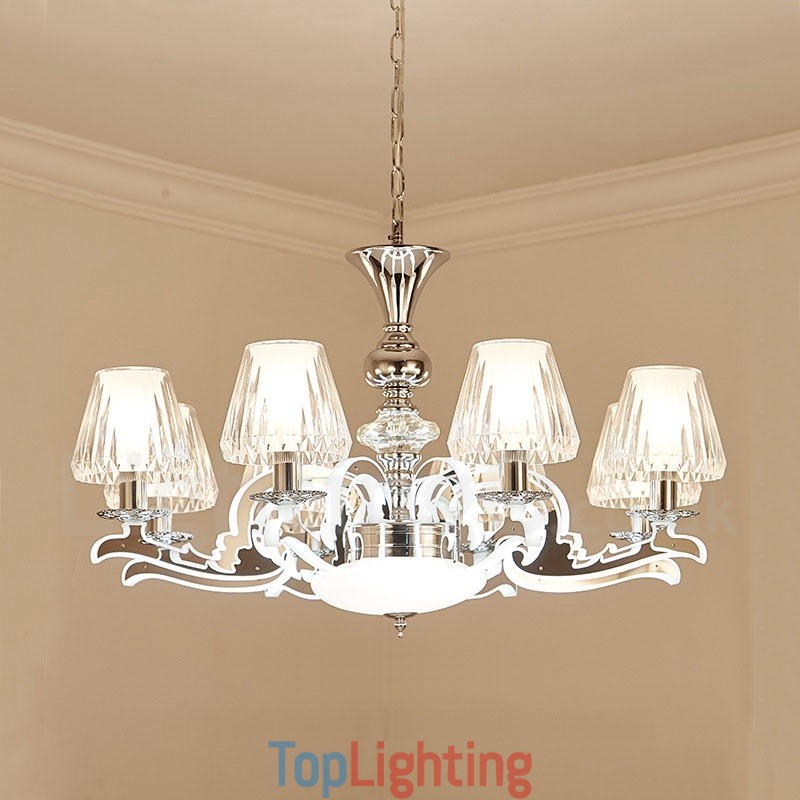 Retro Rustic Luxury Crystal Pendant Lamp Chandelier with Glass Shade
