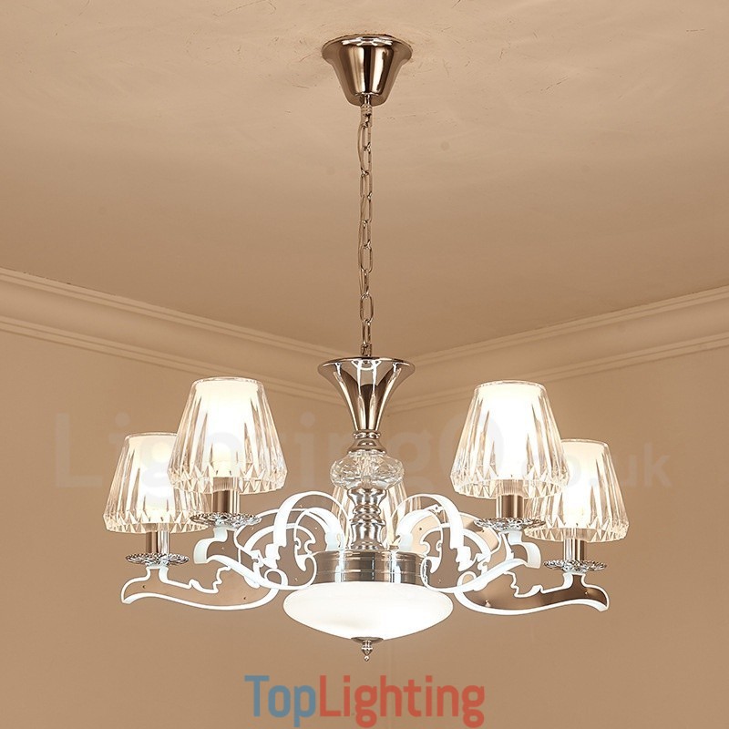 Retro Rustic Luxury Crystal Pendant Lamp Chandelier with Glass Shade