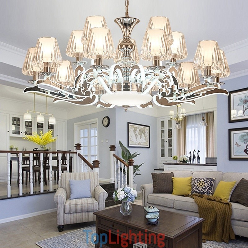 Retro Rustic Luxury Crystal Pendant Lamp Chandelier with Glass Shade