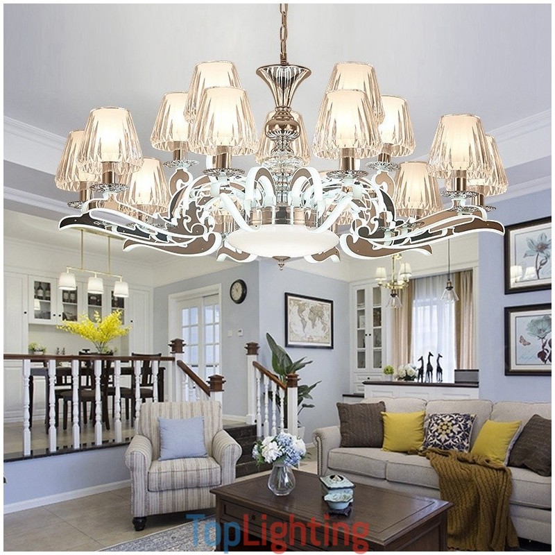 Retro Rustic Luxury Crystal Pendant Lamp Chandelier with Glass Shade