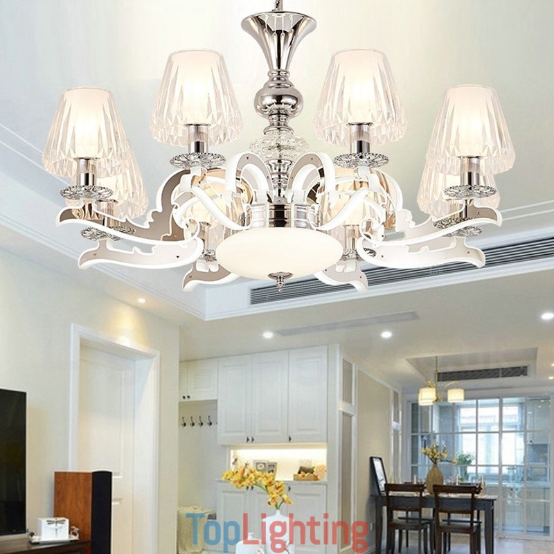 Retro Rustic Luxury Crystal Pendant Lamp Chandelier with Glass Shade