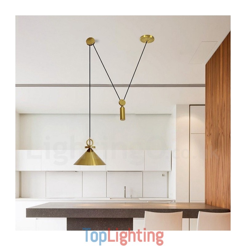 Pure Copper Modern Contemporary Nordic Style Rise and Fall Pendant Light Brass Ceiling Lamp