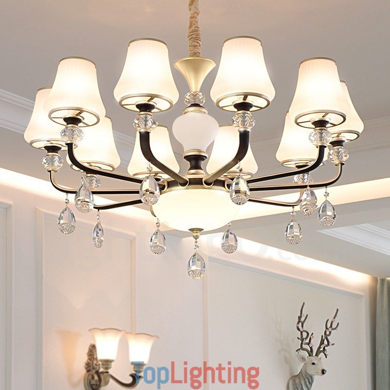 Modern Contemporary Retro Luxury Crystal Pendant Lamp Chandelier with Glass Shade
