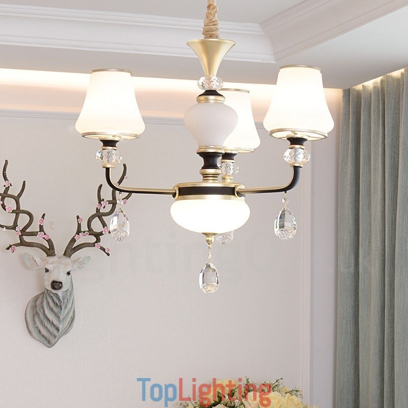 Modern Contemporary Retro Luxury Crystal Pendant Lamp Chandelier with Glass Shade