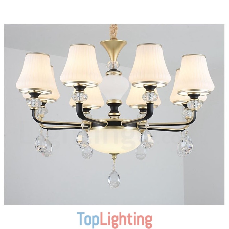 Modern Contemporary Retro Luxury Crystal Pendant Lamp Chandelier with Glass Shade