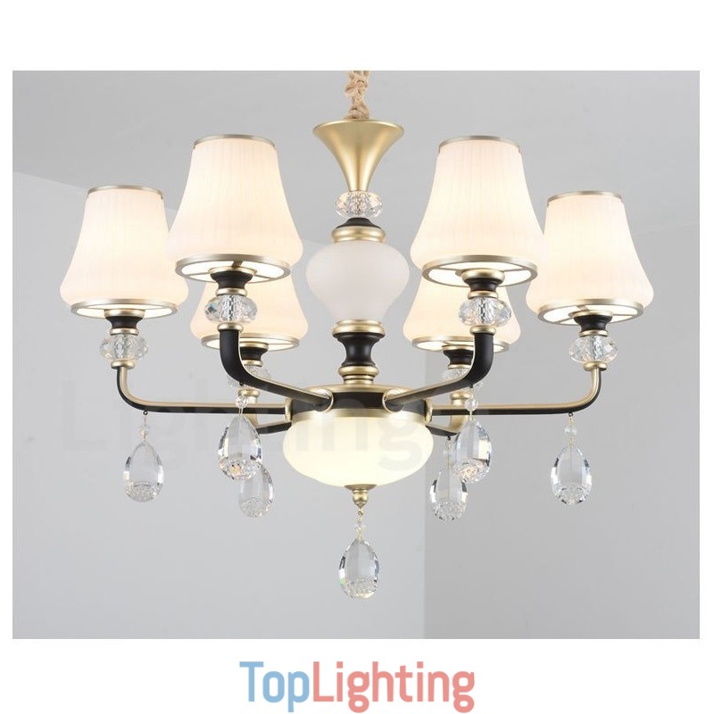 Modern Contemporary Retro Luxury Crystal Pendant Lamp Chandelier with Glass Shade