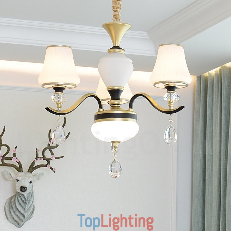Modern Contemporary Retro Luxury Crystal Pendant Lamp Chandelier with Glass Shade