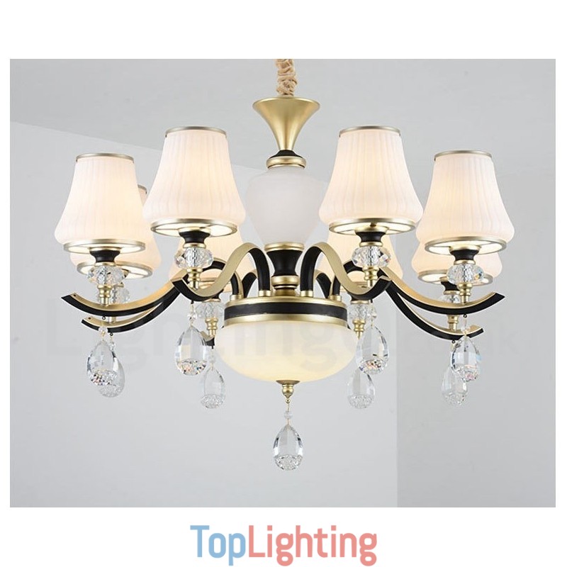 Modern Contemporary Retro Luxury Crystal Pendant Lamp Chandelier with Glass Shade