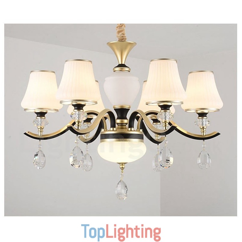 Modern Contemporary Retro Luxury Crystal Pendant Lamp Chandelier with Glass Shade