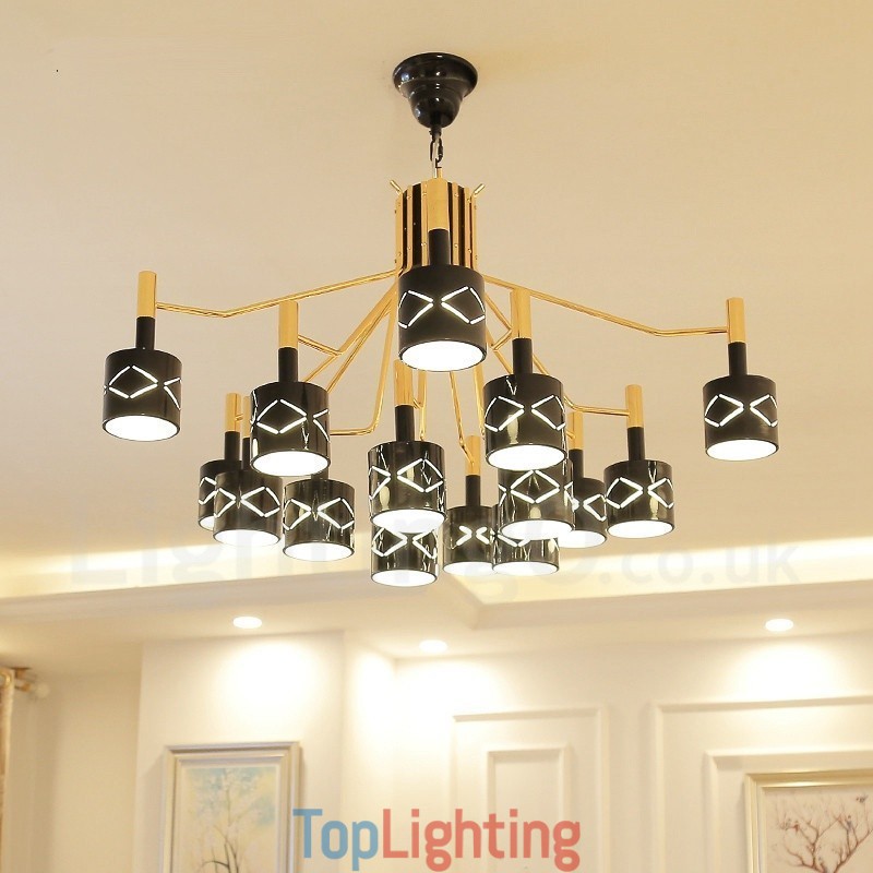 Modern Contemporary 15 Light Steel Chandelier with Steel Shade