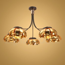 Modern Contemporary 5 Light Steel Chandelier with Acrylic Shade