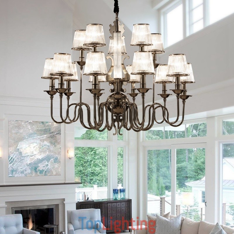 Modern Contemporary 15 Light Steel Chandelier with Acrylic Shade