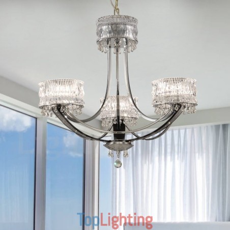 Modern Contemporary 3 Light Steel Chandelier with Crystal Shade Modern Contemporary 3 Light Steel Chandelier with Crystal Shade