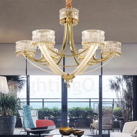 Modern Contemporary 6 Light Steel Chandelier with Crystal Shade Modern Contemporary 6 Light Steel Chandelier with Crystal Shade