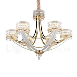 Modern Contemporary 6 Light Steel Chandelier with Crystal Shade