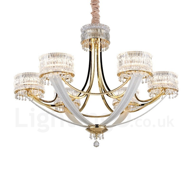 Modern Contemporary 6 Light Steel Chandelier with Crystal Shade
