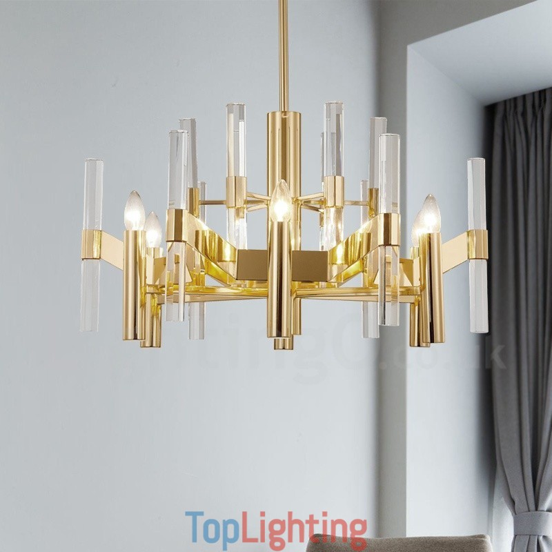 Modern Contemporary 8 Light Metal Chandelier with Crystal Shade