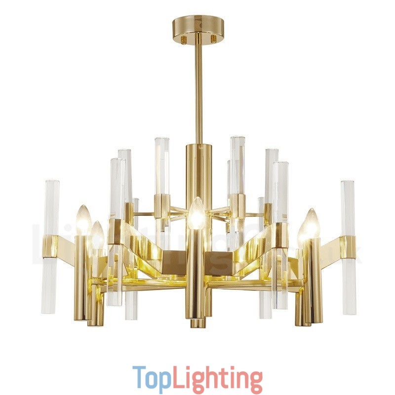 Modern Contemporary 8 Light Metal Chandelier with Crystal Shade