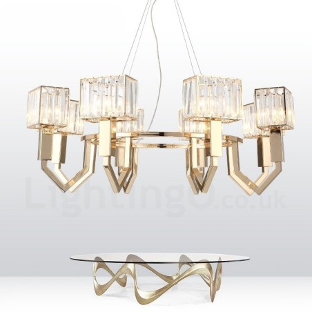 Modern Contemporary 8 Light Steel Pendant Light with Crystal Shade Modern Contemporary 8 Light Steel Pendant Light with Crystal Shade