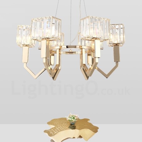 Modern Contemporary 6 Light Steel Pendant Light with Crystal Shade