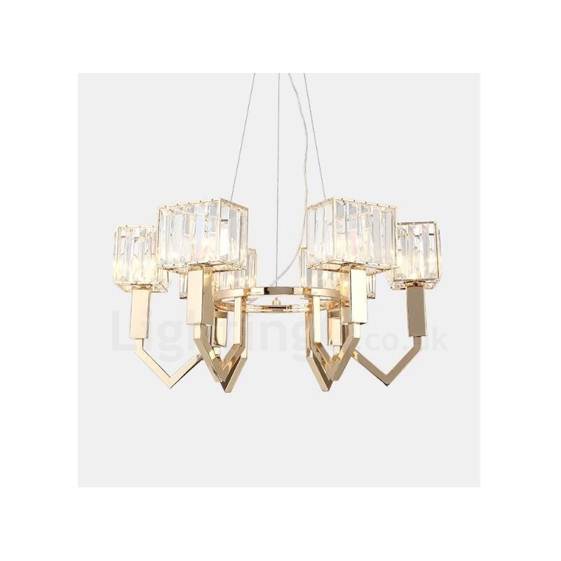 Modern Contemporary 6 Light Steel Pendant Light with Crystal Shade