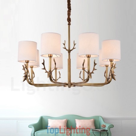 Rustic Lodge 8 Light Brass Chandelier with Fabric Shade Rustic Lodge 8 Light Brass Chandelier with Fabric Shade