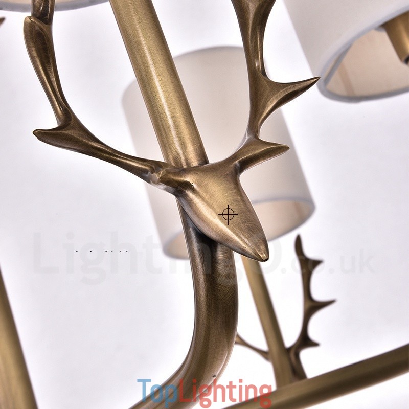 Rustic Lodge 8 Light Brass Chandelier with Fabric Shade