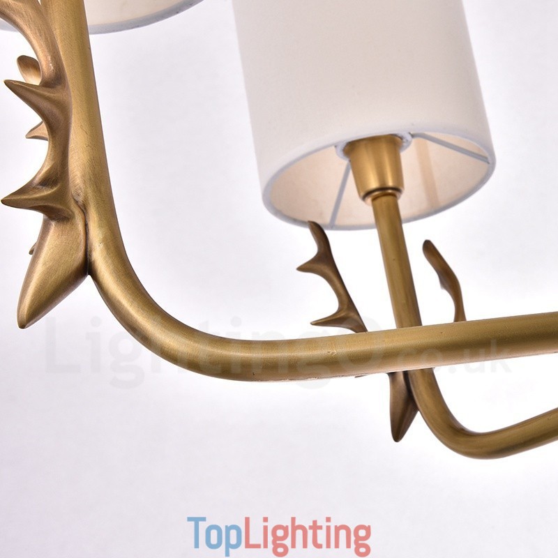 Rustic Lodge 8 Light Brass Chandelier with Fabric Shade