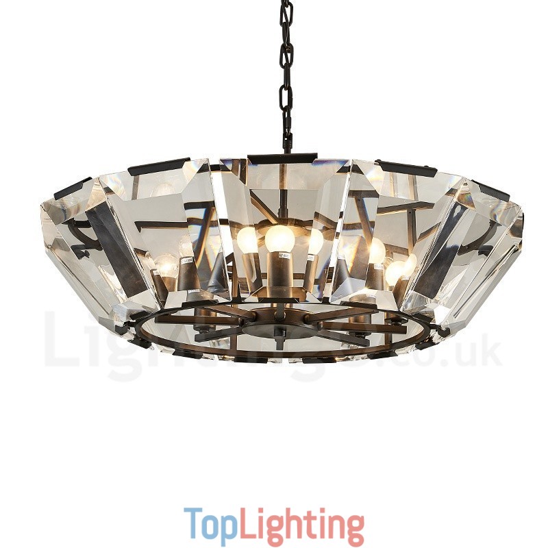Modern Contemporary 8 Light Steel Pendant Light with CrystalGlass Shade