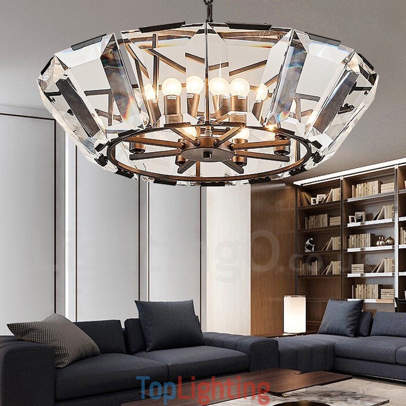 Modern Contemporary 8 Light Steel Pendant Light with CrystalGlass Shade