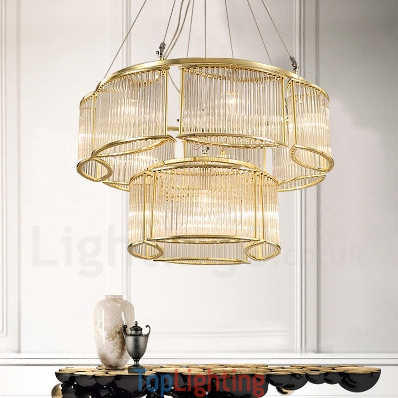 Modern Contemporary 11 Light Steel Pendant Light with CrystalGlass Shade