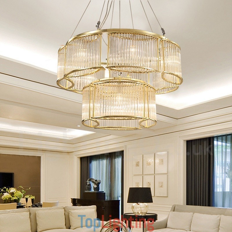 Modern Contemporary 11 Light Steel Pendant Light with CrystalGlass Shade