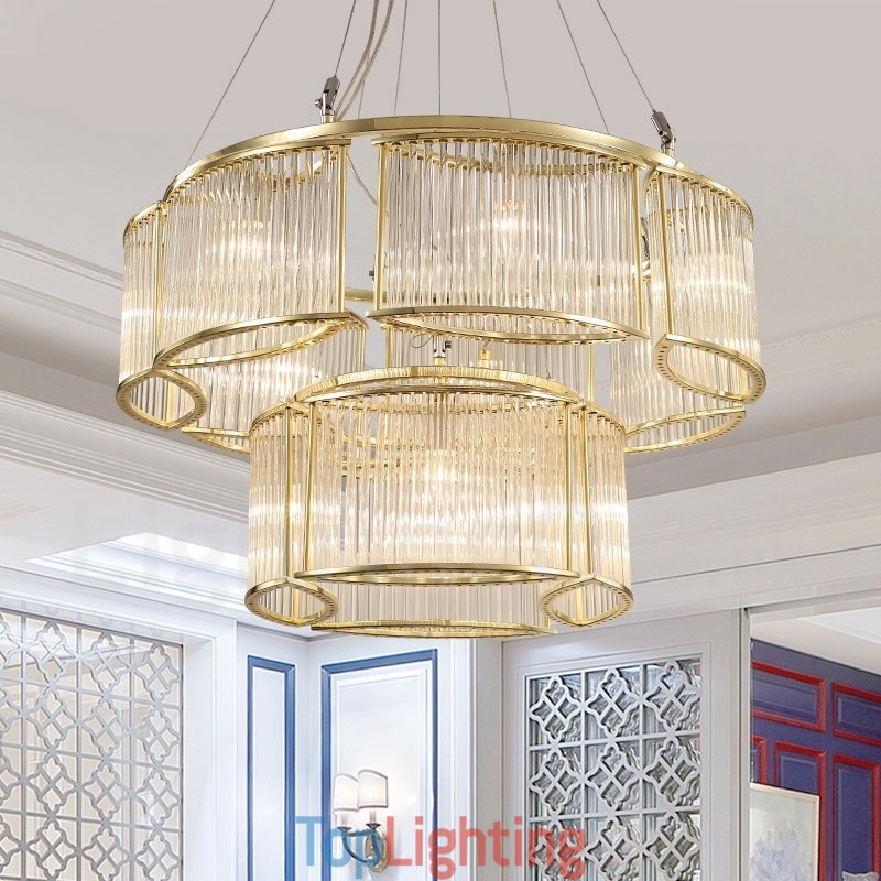 Modern Contemporary 11 Light Steel Pendant Light with CrystalGlass Shade