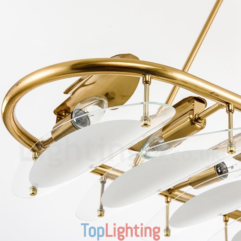 Modern Contemporary 9 Light Brass Pendant Light with Glass Shade