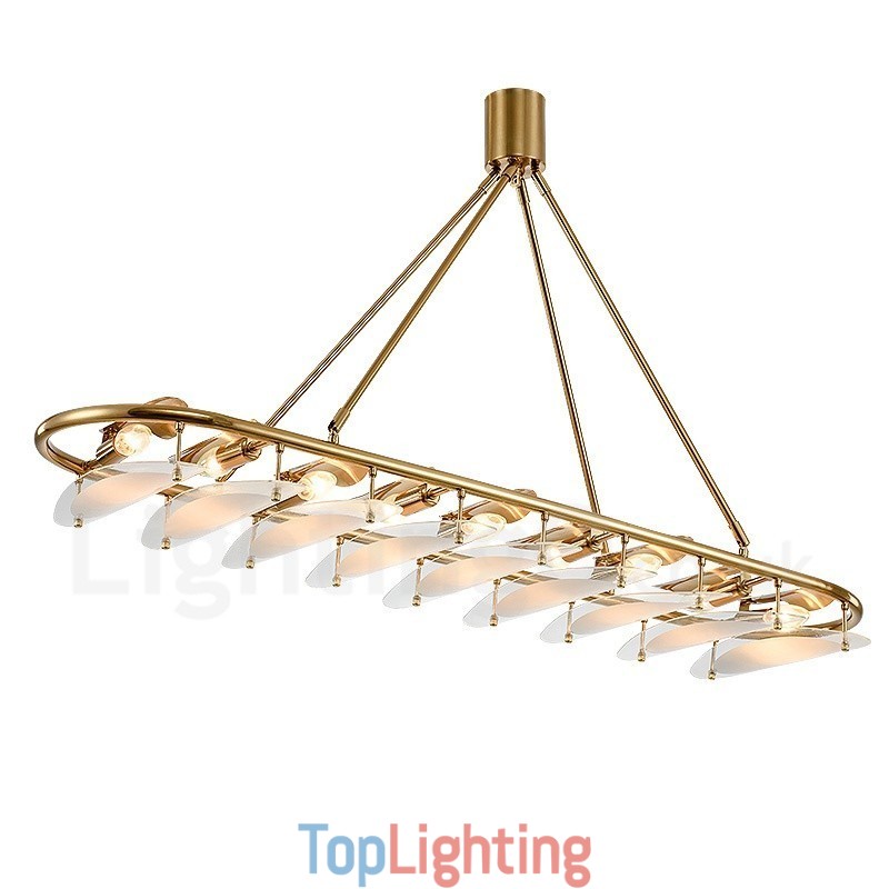 Modern Contemporary 9 Light Brass Pendant Light with Glass Shade