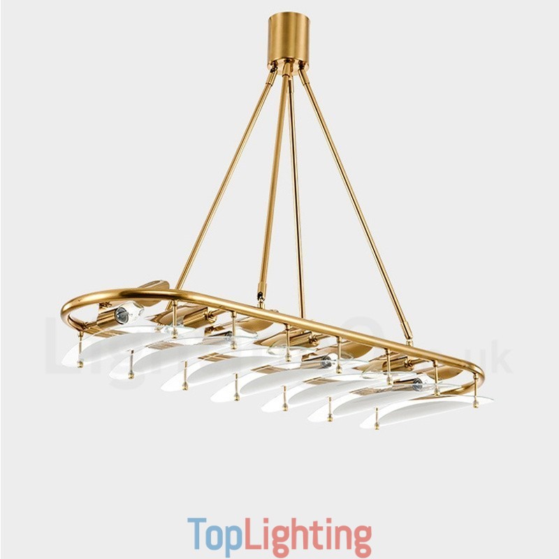 Modern Contemporary 9 Light Brass Pendant Light with Glass Shade