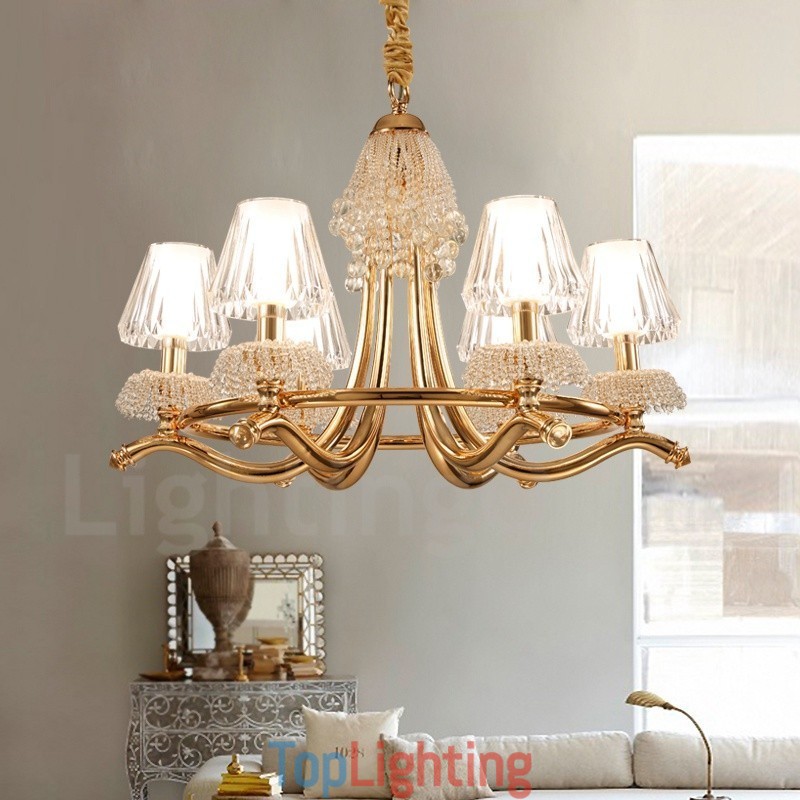 Modern Contemporary 6 Light Crystal Steel Chandelier with Acrylic Shade